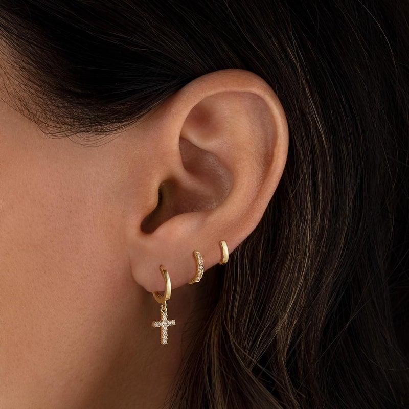 Rotnso Gold Hoop Earrings Set for Women Trendy, 14K Gold Plated Chunky Hypoallergenic Small Diamond Cartilage Hoops Cute Cubic Zirconia Dangle Stud Earrings Jewelry Gifts - Image 2